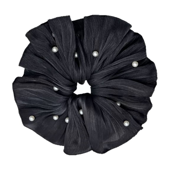 COversized Hair Scrunchies with Pleated Mesh and Pearls Detail Ponytail Holder Fashion Hair Accessories for Daily Use