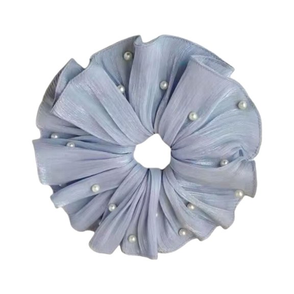 COversized Hair Scrunchies with Pleated Mesh and Pearls Detail Ponytail Holder Fashion Hair Accessories for Daily Use