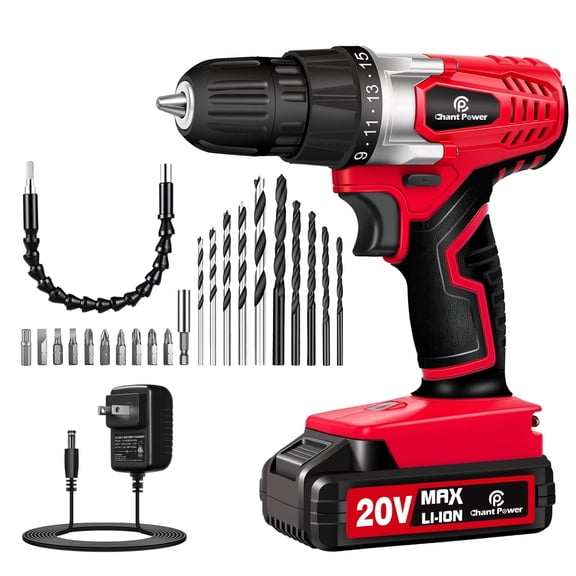CP CHANT POWER 20V Cordless Drill Set for Home DIY & Beginner Projects - Lightweight Power Drill with Battery Charger & 22 Bits, Variable Speed, 3/8" Keyless Chuck, Ideal for Furniture Assembly