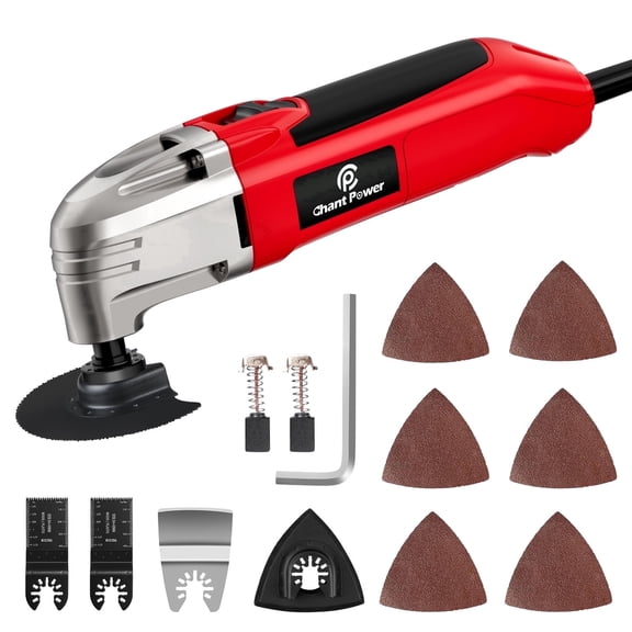 CP CHANT POWER Electric Oscillating Multi Tool Kit with 3° Oscillation Angle Universal Fit System, 10pcs Multitool Blade for Cutting Sanding Grinding