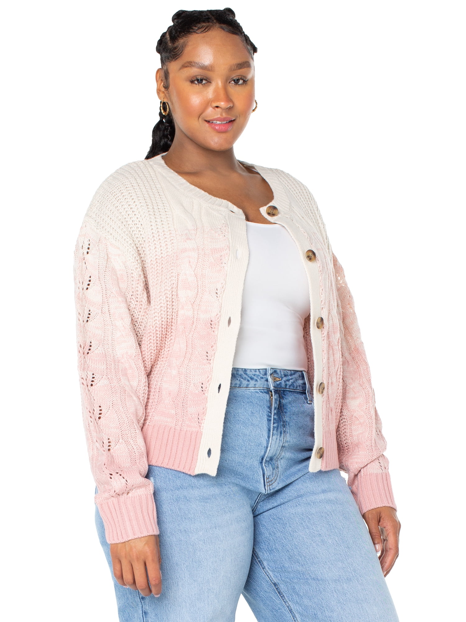 Celebrity Pink Women’s and Women’s Plus Ombre Cardigan Sweater, Sizes XS-4X