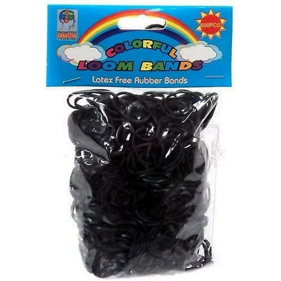 CP Colorful Loom Bands with 'S' Clips - Black 600 Piece Pack (BONUS 1 FUN CHOPS)
