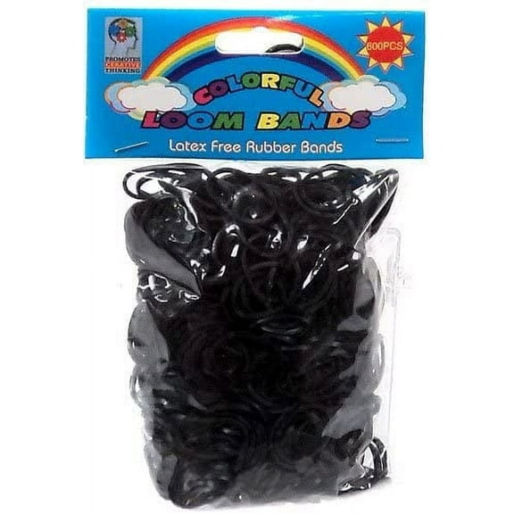 CP Colorful Loom Bands with 'S' Clips, Black, 600 Piece Pack