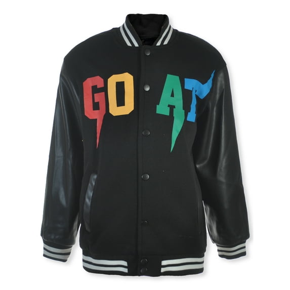CP Drygoods Boys' Faux Leather Varsity Jacket Color: black Size: 14 - 16