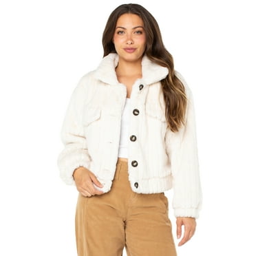 Celebrity Pink Women's and Women's Plus Faux Fur Button-up Jacket, Sizes XS-3X