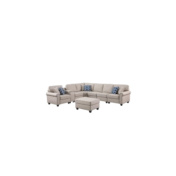Devion Furniture Gina Artificial Leather Modular Sectional Sofa with ottoman and cupholder console
