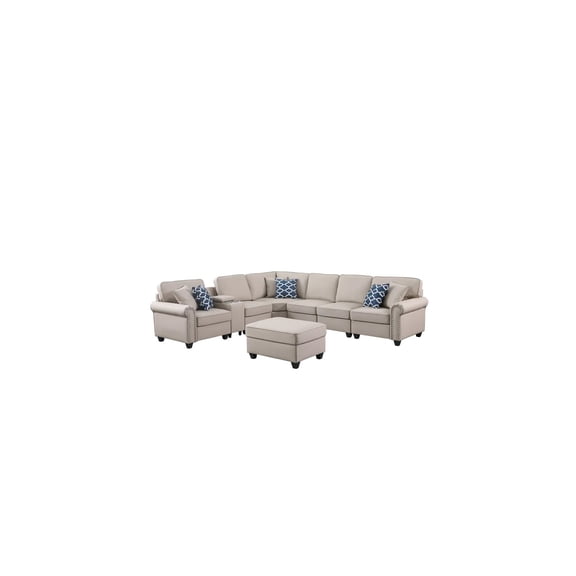 Devion Furniture Gina Artificial Leather Modular Sectional Sofa with ottoman and cupholder console
