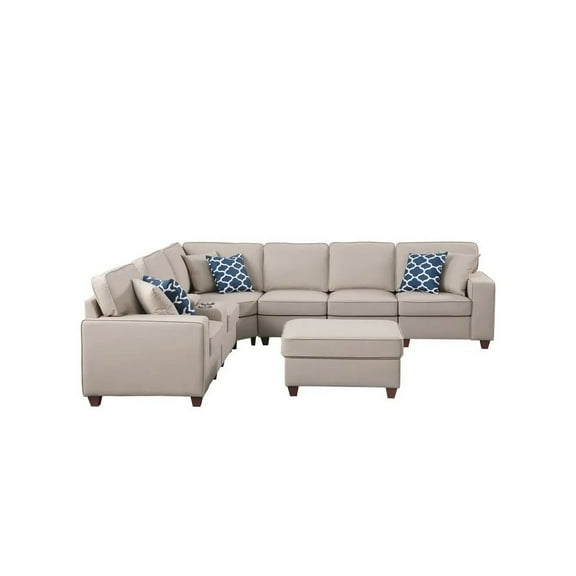 Devion Furniture Artificial Leather Modular Sectional With Ottoman And Cupholder Console - Brown