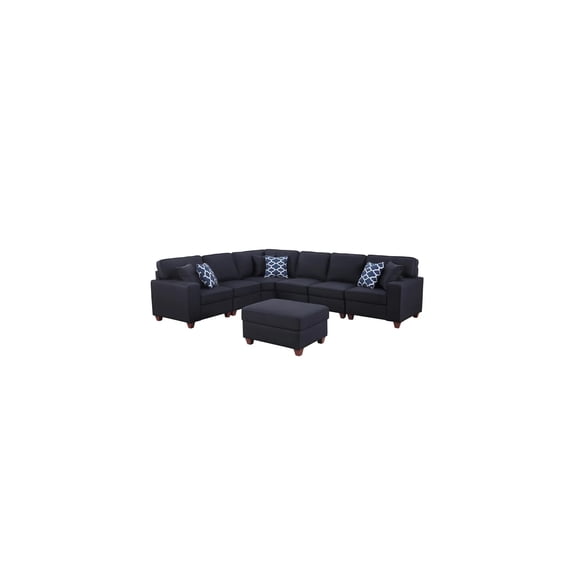 Devion Furniture Shayle Artificial Leather Modular Sectional With Ottoman - Black