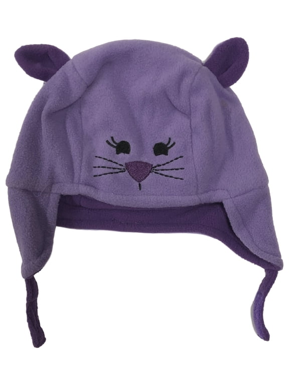 CP Infant Girls Purple Fleece Kitty Cat Peruvian Trapper Hat 6-12m