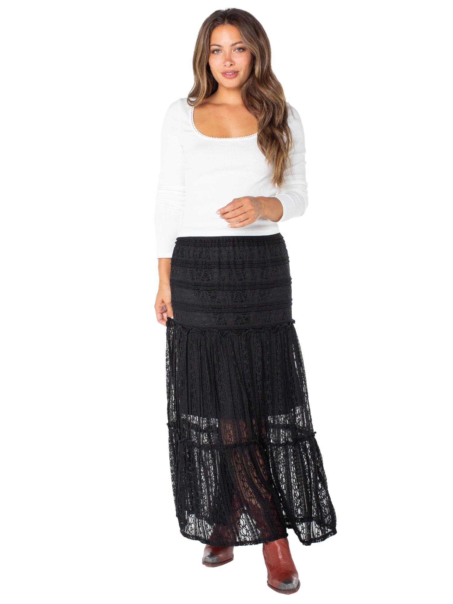 Celebrity Pink Women's Lace Tiered Maxi Skirt, Sizes XS-XXXL