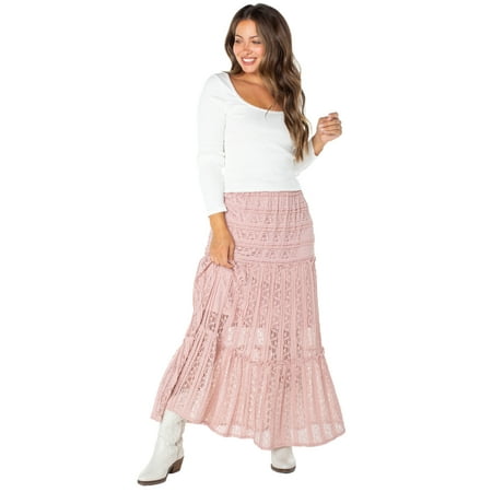 Celebrity Pink Women's Lace Tiered Maxi Skirt, Sizes XS-XXXL
