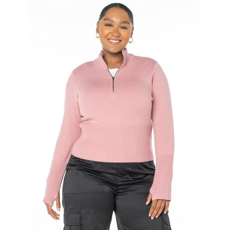 Mock neck zip sweater deals