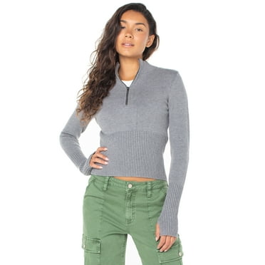 Celebrity Pink Women's and Women's Plus Mock Neck Zip-up Sweater, Sizes XS-3X