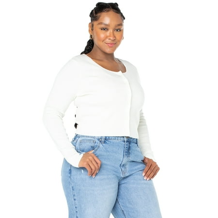 Celebrity Pink Women’s Cropped Cardigan with Long Sleeves, Sizes XS-4XL