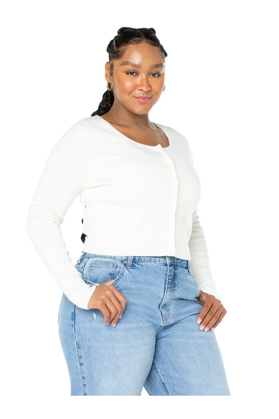 Women’s Cropped Cardigan with Long Sleeves, Sizes XS-4XL
