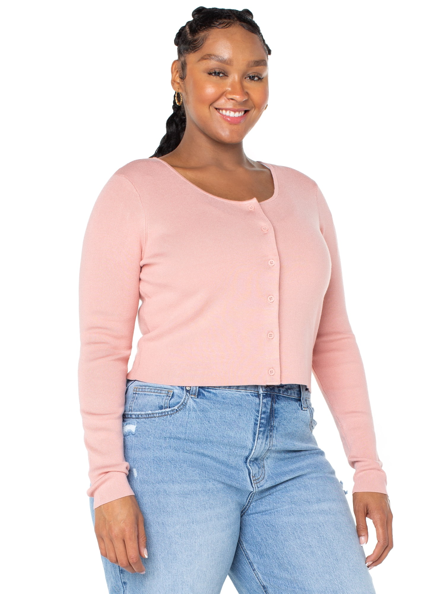 Celebrity Pink Women’s Cropped Cardigan with Long Sleeves, Sizes XS-4XL