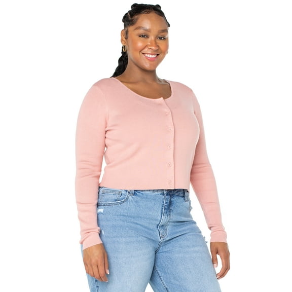 Celebrity Pink Women’s Cropped Cardigan with Long Sleeves, Sizes XS-4XL
