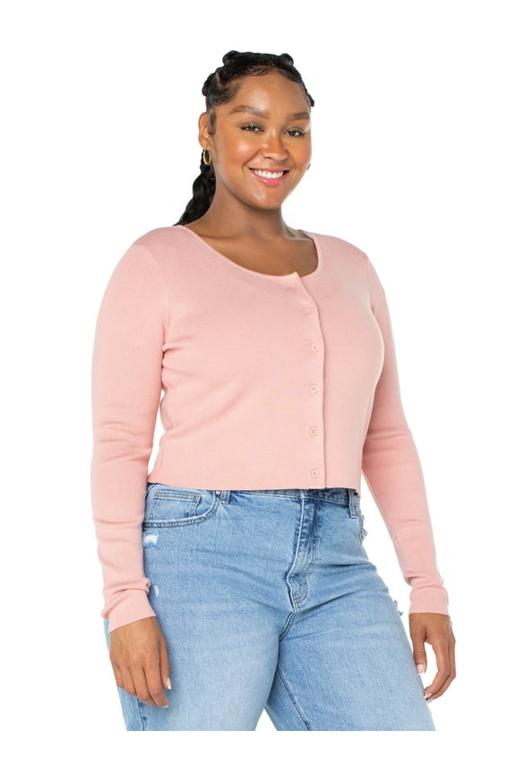 Women’s Cropped Cardigan with Long Sleeves, Sizes XS-4XL