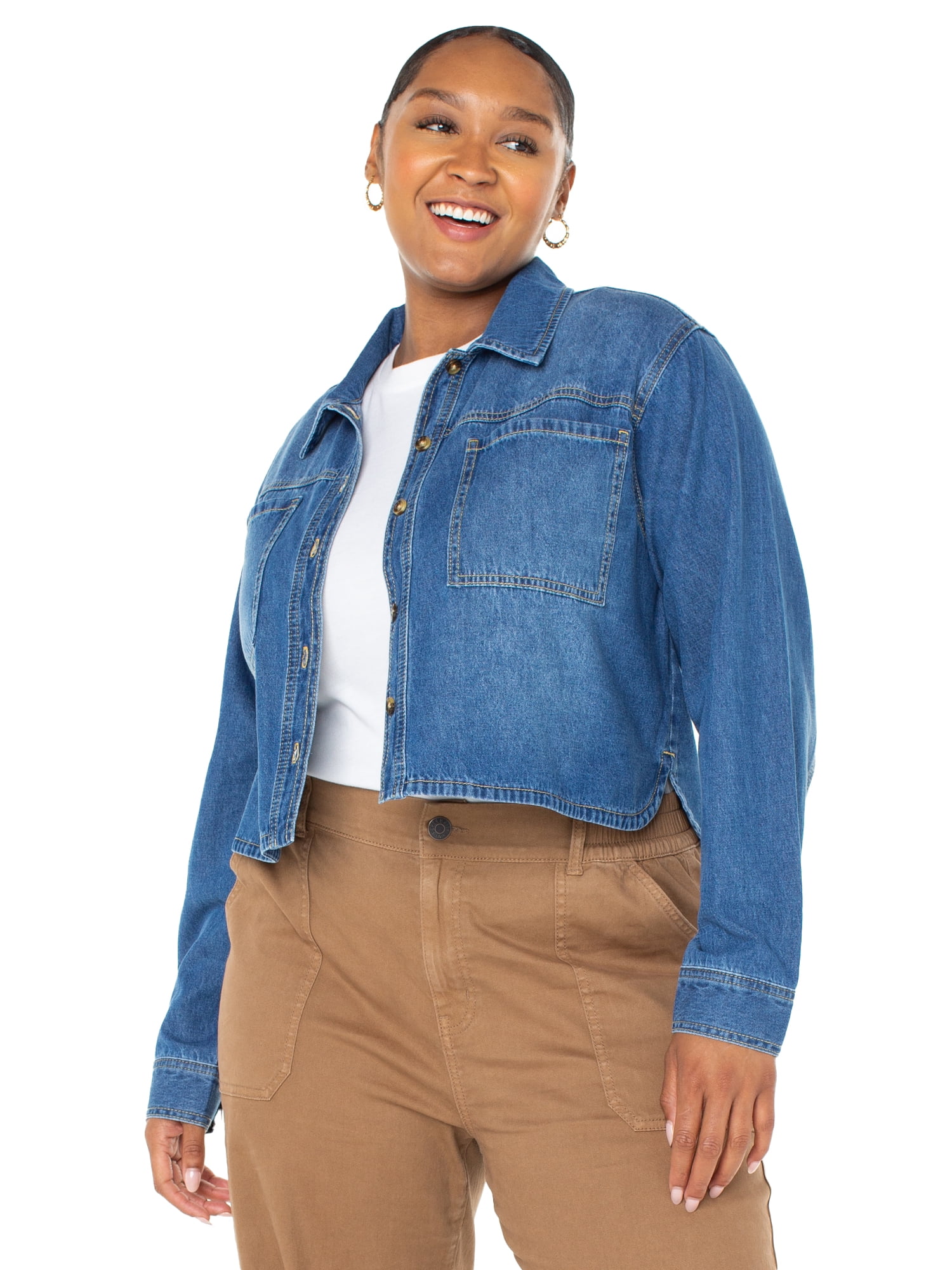 Celebrity Pink Women's and Women's Plus Hi Low Button Down Denim Top, Sizes XS-4X