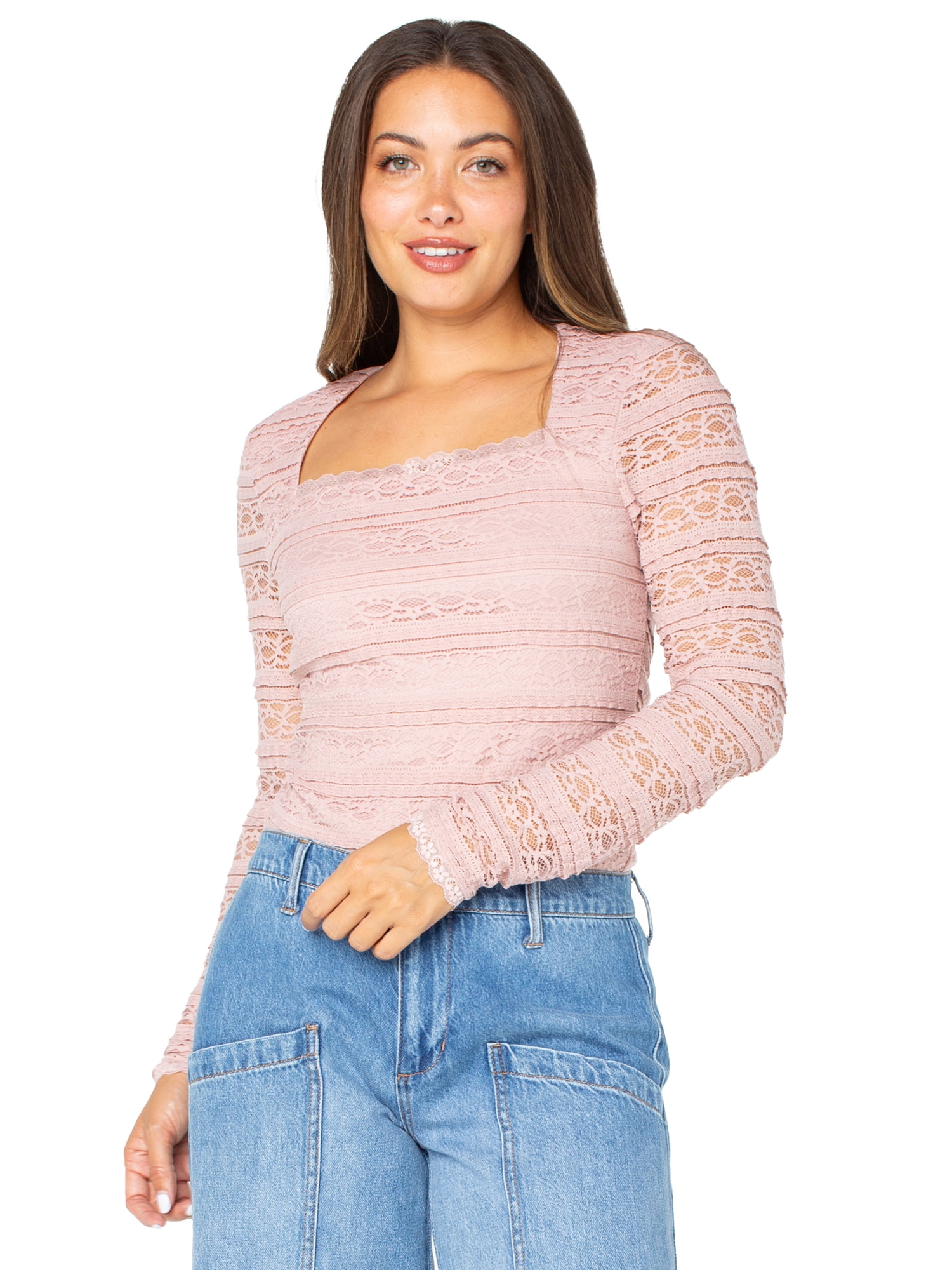 Celebrity Pink Women's Long Sleeve Lace Bodysuit, Sizes XS-XXXL