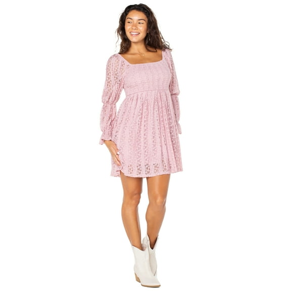 Celebrity Pink Women's and Women's Plus Long Sleeve Lace Mini Dress, Sizes XS-4X