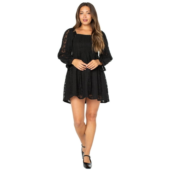 Celebrity Pink Women's and Women's Plus Long Sleeve Lace Mini Dress, Sizes XS-4X