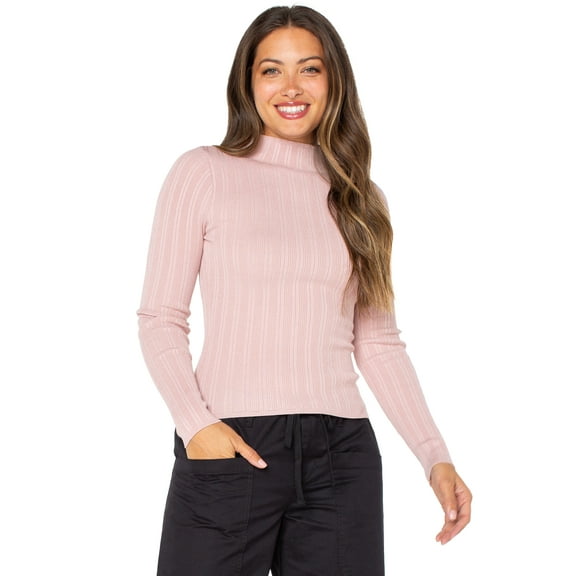 Celebrity Pink Women's Mock Neck Rib Top with Long Sleeves, Sizes XS-XXXL