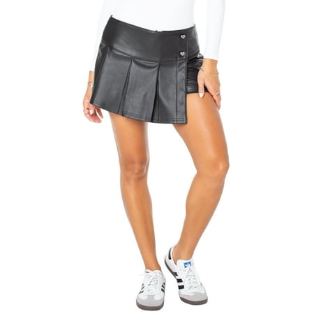 Celebrity Pink Women's Faux Leather Pleated Skort, Sizes XS-XXXL