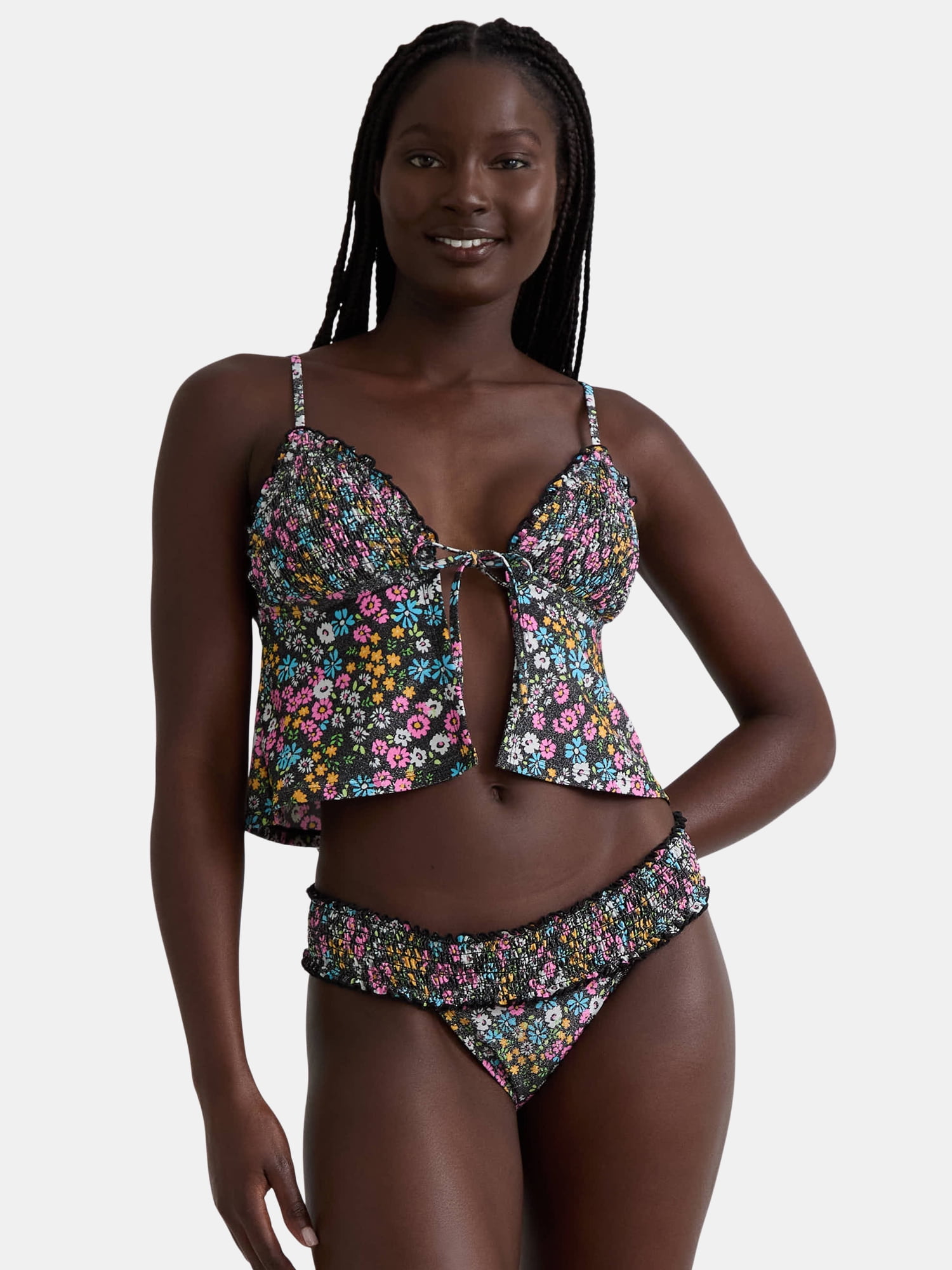 smocked tankini swim top