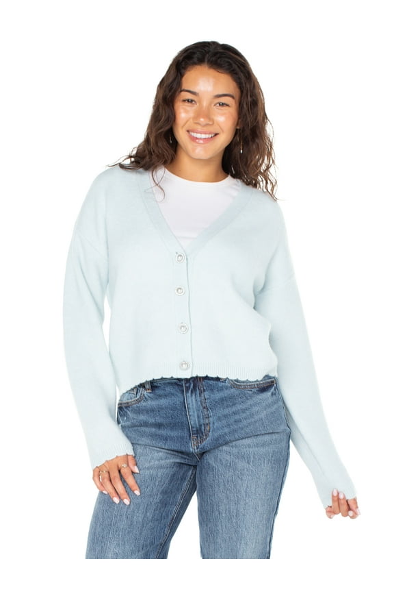 Women's Scalloped Hem Jewel Button Cardigan Sweater with Long Sleeves, Sizes XS-XXXL