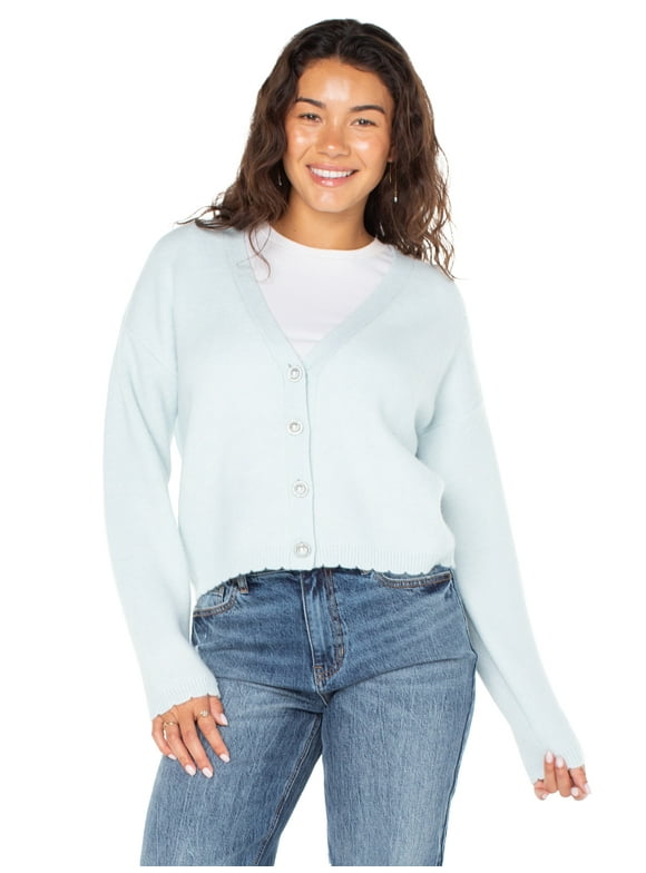 Women's Scalloped Hem Jewel Button Cardigan Sweater with Long Sleeves, Sizes XS-XXXL