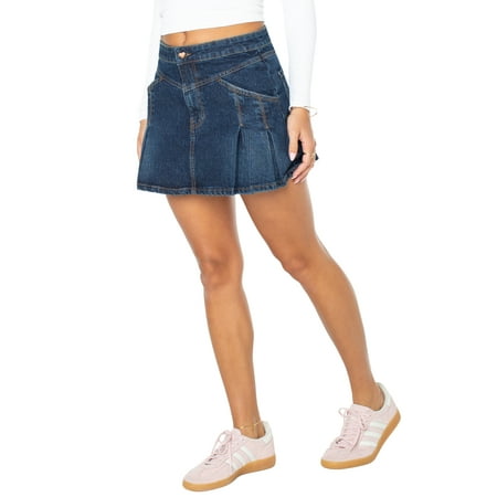 Celebrity Pink Women's Western Pleated Denim Mini Skirt, Sizes XS-XXXL