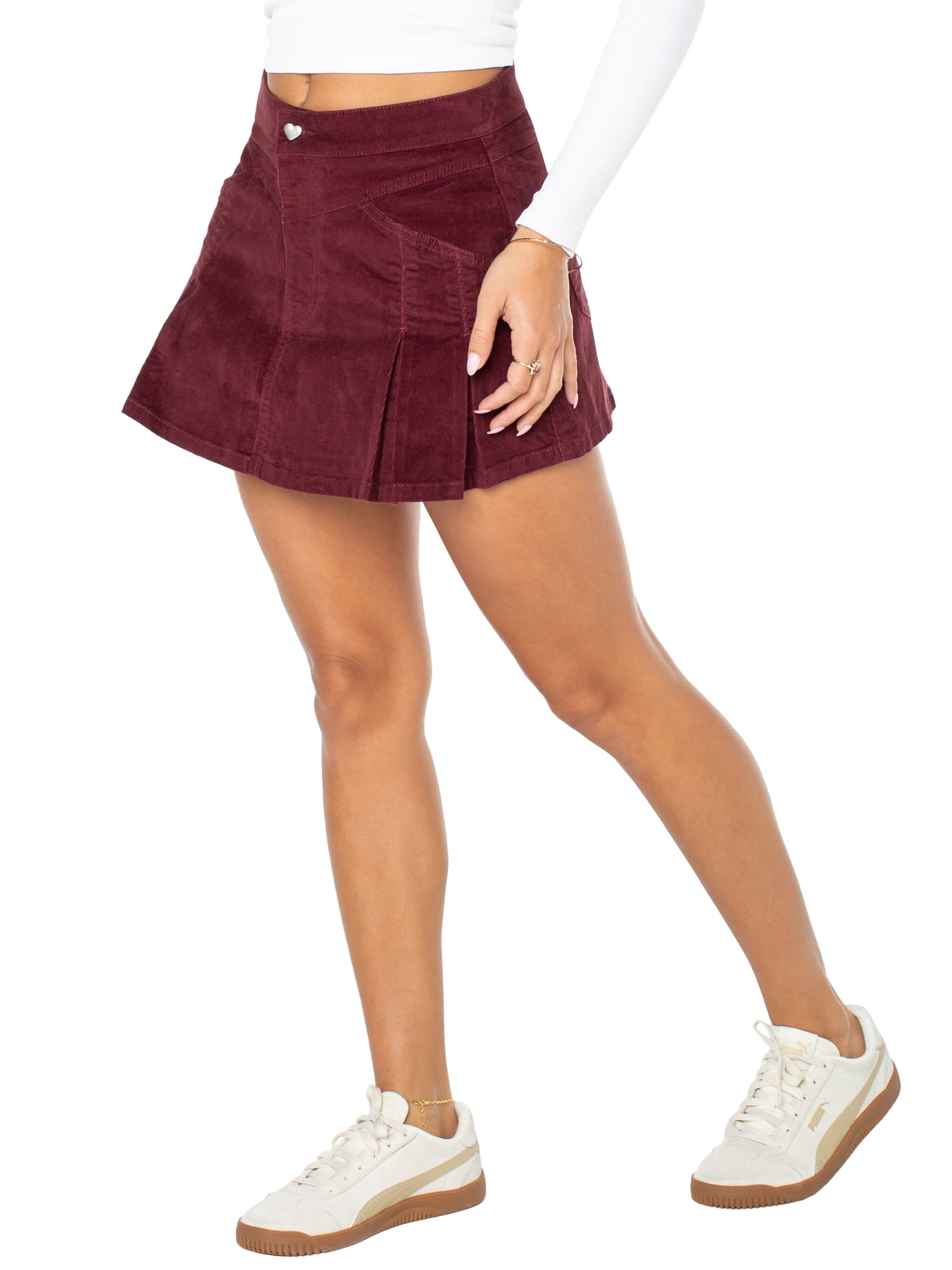 Celebrity Pink Women's Western Pleated Corduroy Mini Skirt, Sizes XS-XXXL