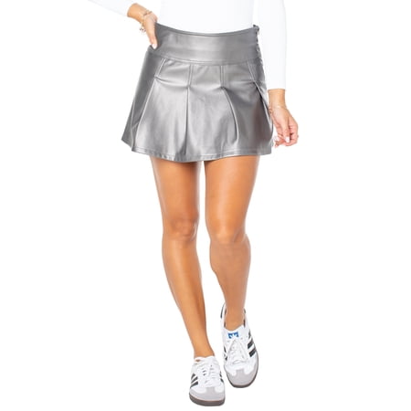 Celebrity Pink Women's Faux Leather Pleated Skort, Sizes XS-XXXL