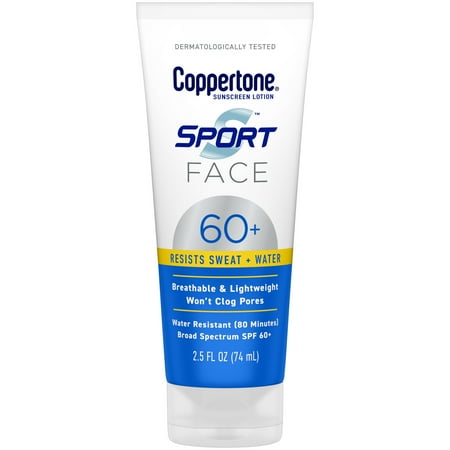 Coppertone Sport Face Sunscreen Lotion, SPF 60+, 2.5 fl oz Tube