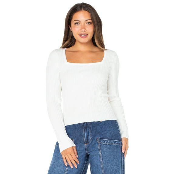 Celebrity Pink Women's Square Neck Ribbed Long Sleeve Top, Sizes XS-XXXL