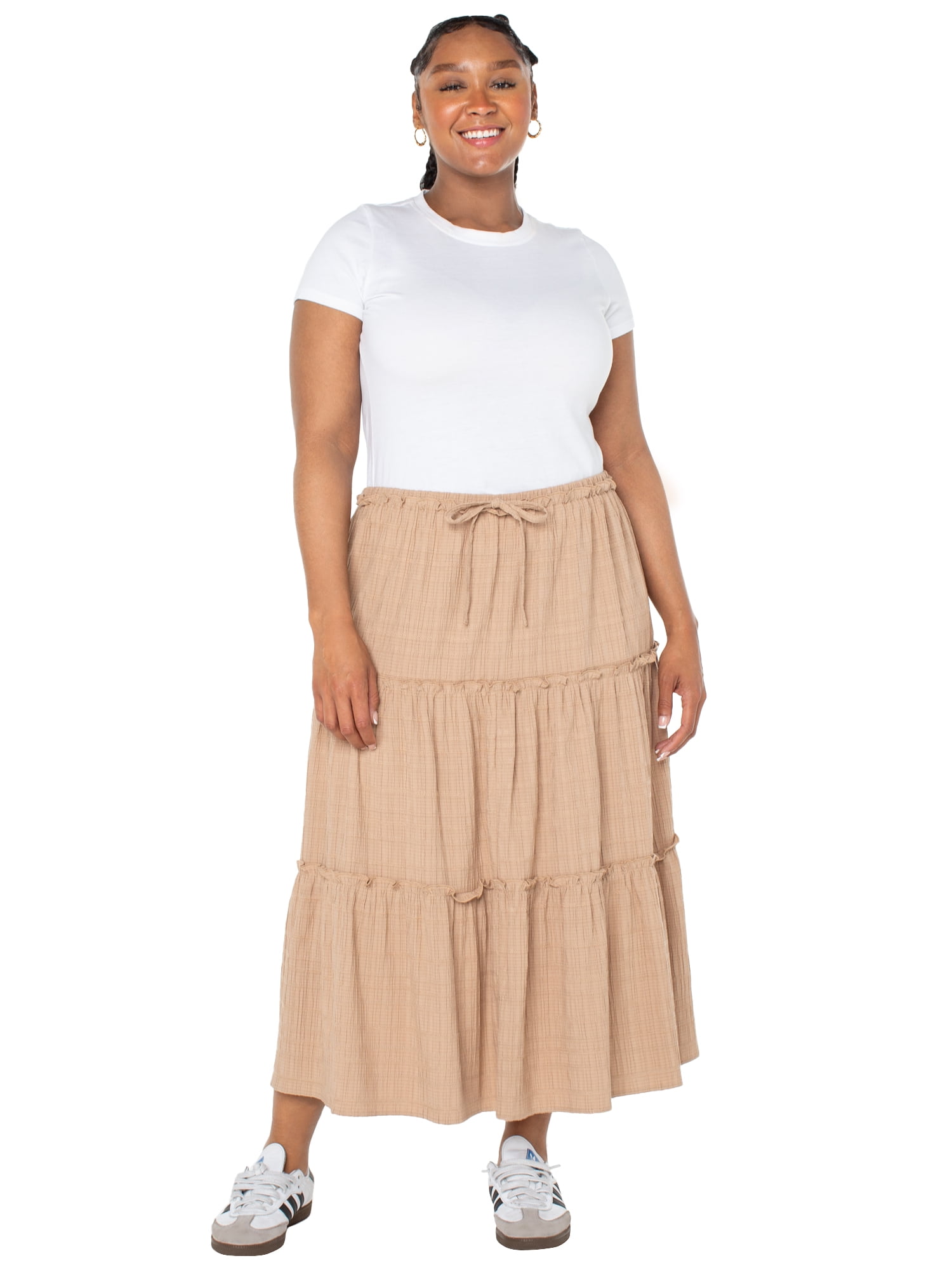 Celebrity Pink Women's and Women's Plus Tiered Maxi Skirt, Sizes
