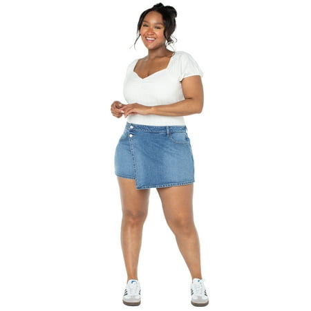 Celebrity Pink Women's and Women's Plus Denim Wrap Skort, Sizes XS-4X