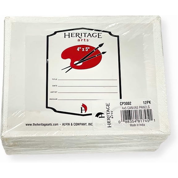 CP3002 Pack of 12 Primed Canvas Boards, 4" x 5"; Mounted to MDF Board; Pure Cotton Artist Canvas Primed with an Acrylic Plaster; Small Tooth Surface Finish