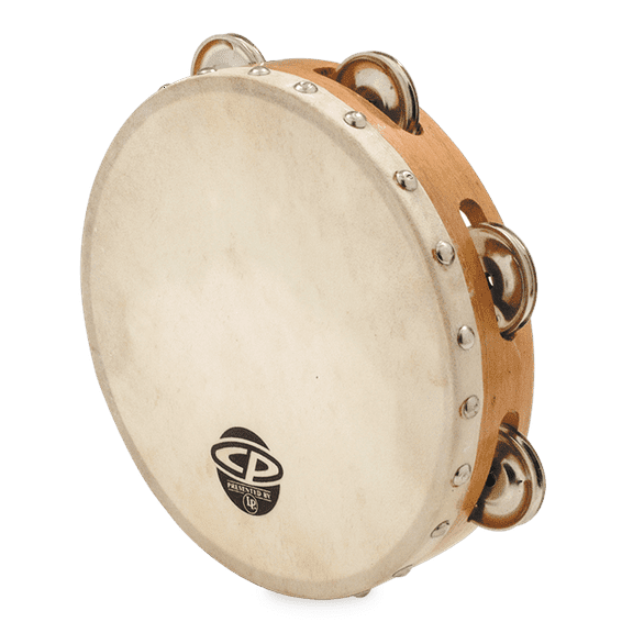CP378 8" Wood Tambourine, Headed, Single Row Jingles