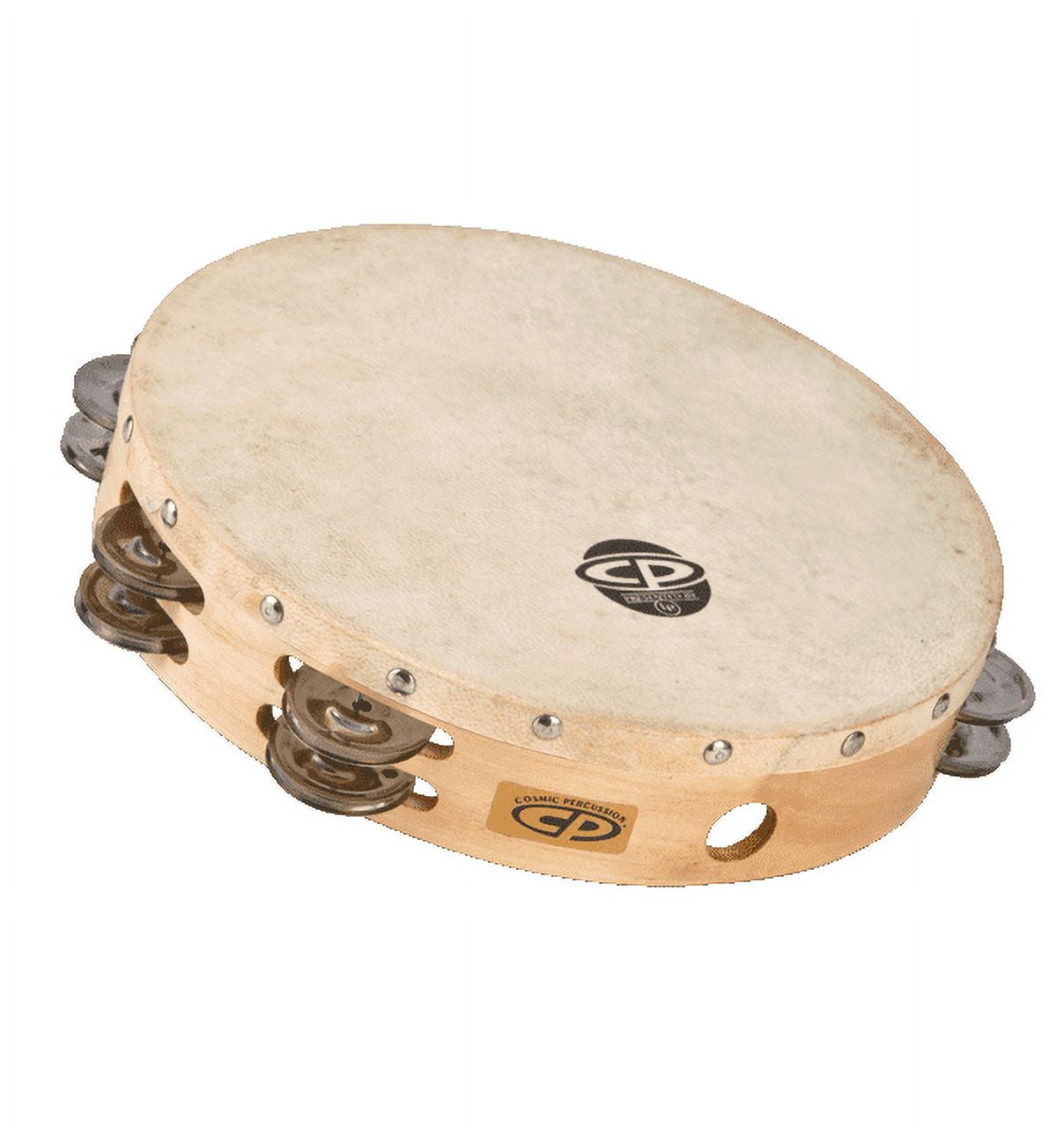 CP380 10" Wood Tambourine, Headed, Double Row Jingles