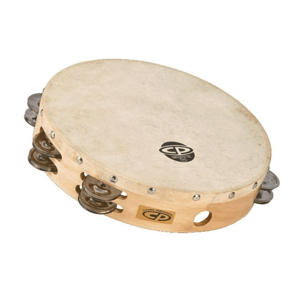 CP380 10" Wood Tambourine, Headed, Double Row Jingles