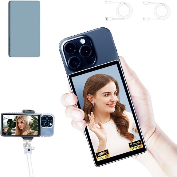 CP5 lite Selfie Screen 1080P Recording, Phone Vlog Selfie Screen Using Phone Rear Camera for Live Stream ,Compatible with iOS Android (Gray Case)
