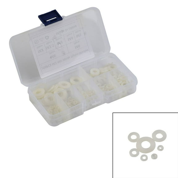CPAN 250PCS Nylon Flat Washer Assortment Kit M2 M2.5 M3 M5 M6 M8 Screw/Bolt
