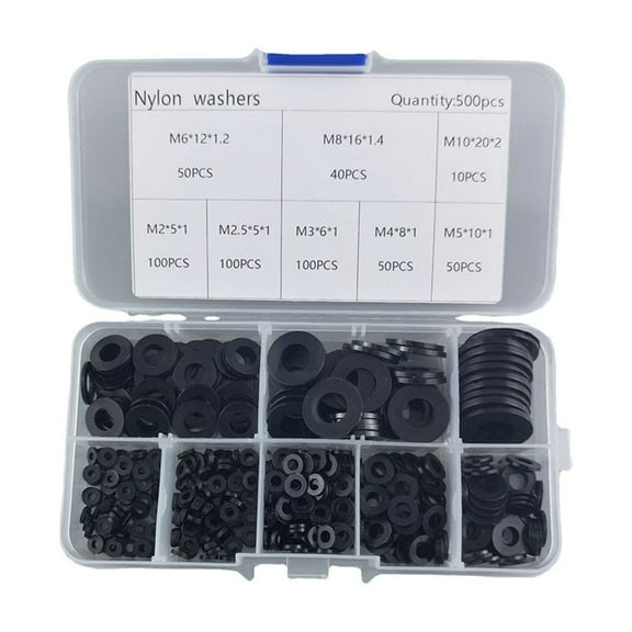 CPAN 500pcs Nylon Flat Washers for Screws and Bolts Black Plastic Washer Flat Washers