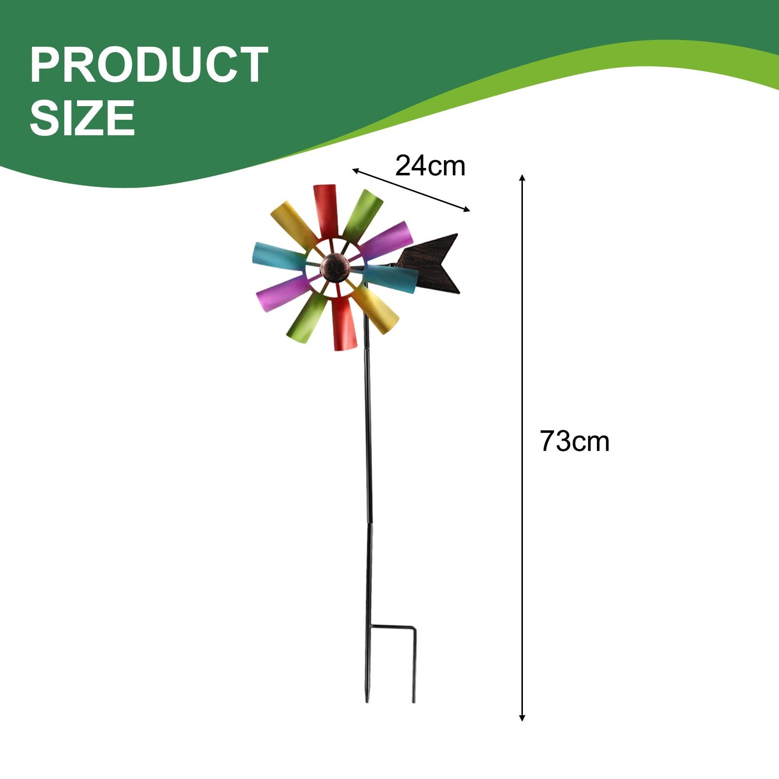 CPAN 73cm Metal Windmill Garden Decor For 360 Degree Rotating Outdoor