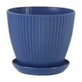 thumbnail image 1 of CPAN Plastic Green Plant Pot Circular Pot Delivery Tray Vertical Striped Flower Pot, 1 of 8