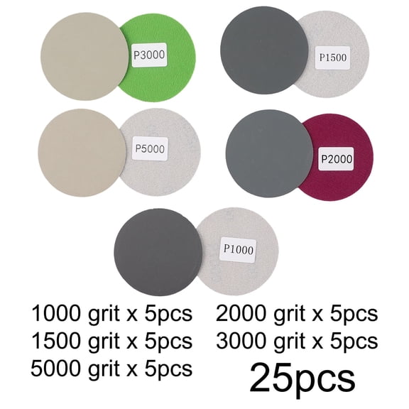 CPAN Wet Dry Sandpaper Sanding Discs Hook&Loop1000 1500 3000 5000 Grit Waterproof Sandpaper Silicon Carbide for Orbital Sander Automotive Wood Metal Polishing Sanding 25 Pcs 3 Inch