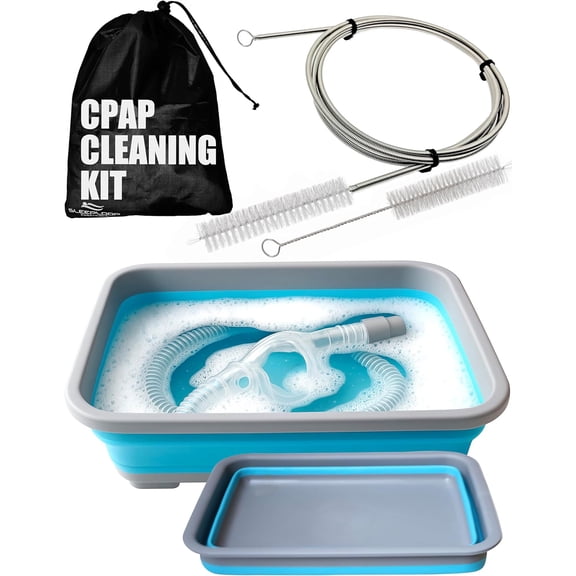 CPAP Cleaning Kit Hose and Mask for Hanger Dryer with 6.9 ft Thick Wire Brush, Collapsible Wash Basin, Compatible 22mm 15mm Hose, Extra Soft Bristles Cleaner Supplies